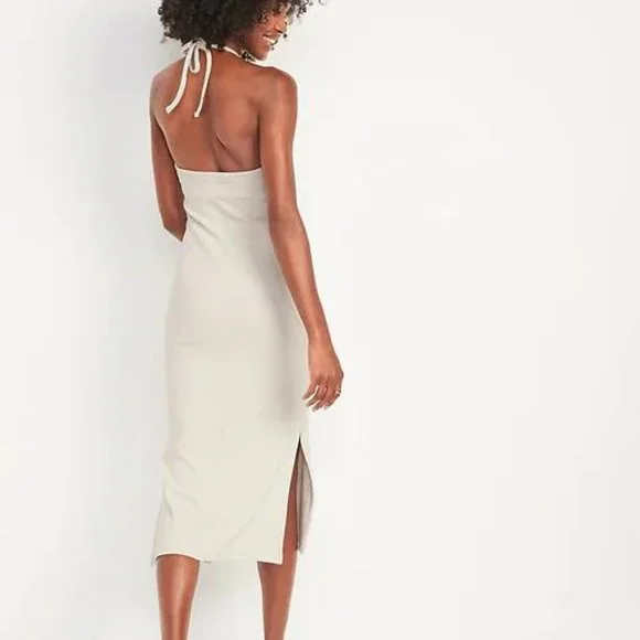 Old Navy Fitted Sleeveless Halter Rib-Knit Midi Dress for Women New - Picture 4 of 7
